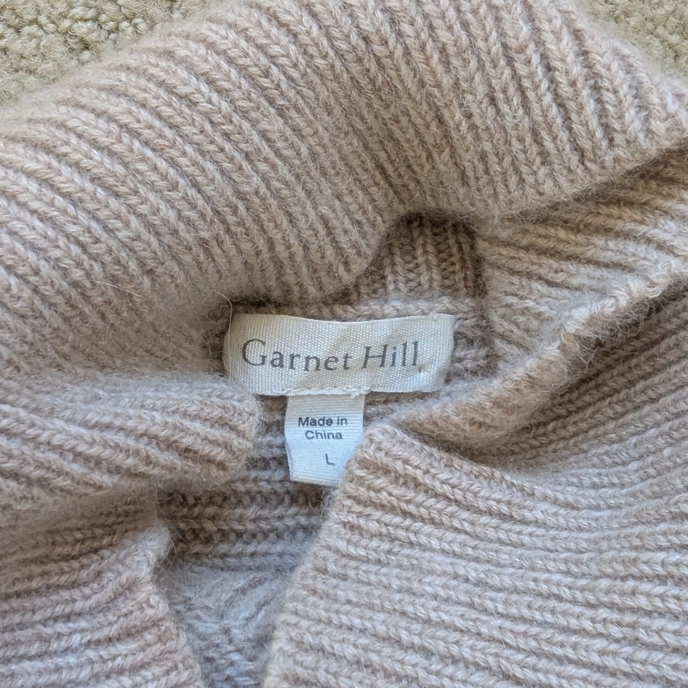 Garnet Hill 100% Cashmere Turtleneck Sweater Womens L Cable Knit Cozy Luxury - Picture 5 of 10